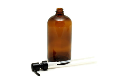 Vivaplex, 2, Large, 32 oz, Empty, Amber Glass Bottles with Stainless Steel, Matte Black, Lotion Pumps