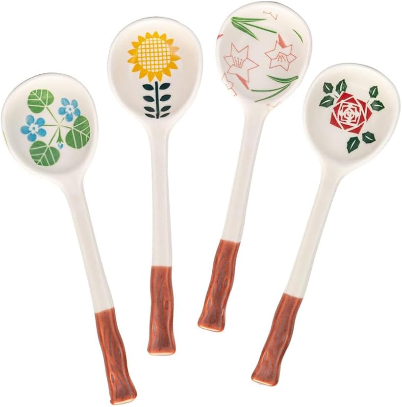 Set of 4 Ceramic Soup Spoons, Asian Tablespoon for Ramen, Pho, Wonton, Dumplings, Miso - Chinese and Japanese