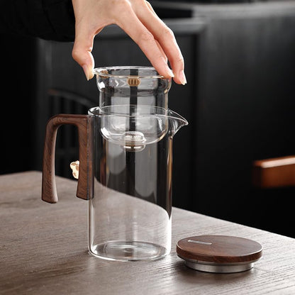 WCCDXGP 900ML Enchantipot Magic TeaPot, Water Separation Glass Tea Pot with Wooden Handle, Press Control Magic Tea