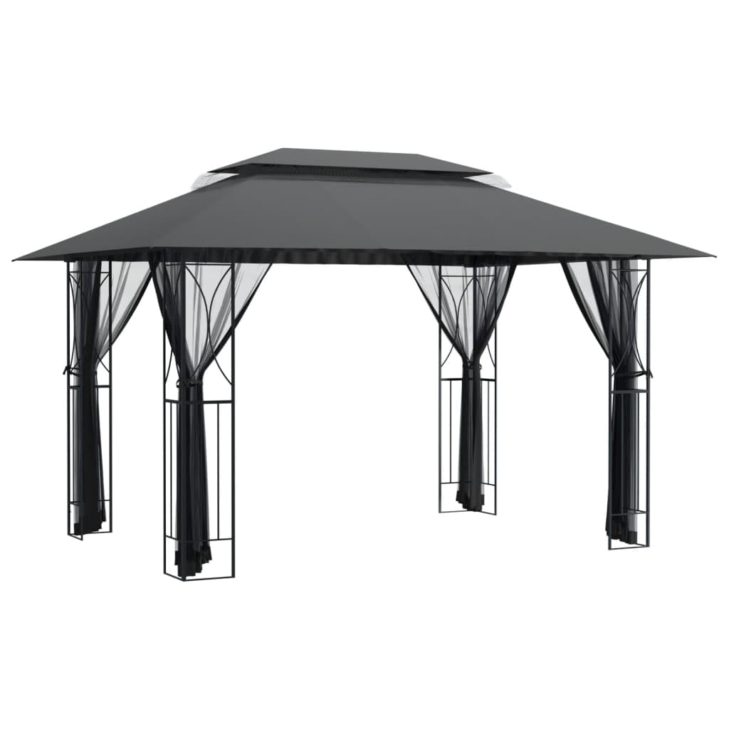 Gazebo with Sidewalls Anthracite, 157.5"x118.1"x106.3" Steel Frame, Double-Tiered Roof, Mesh Screens for Outdoor Patio, Garden, Party Outdoor Structures