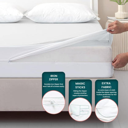 Zippered Mattress Encasement, Full Size Waterproof Mattress Protector, Breathable & Noiseless Absorbent 6-Sided Mattress Cover