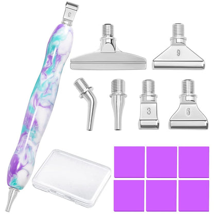 Praise V Do Diamond Painting Art Drill Pen Kit with Screw Steel Rose Metal Tip Nibs Placers Tool Accessories, Ergonomic Diamond Art Pen for 5D Diamond Paint Bead Dot PurpleLtblue