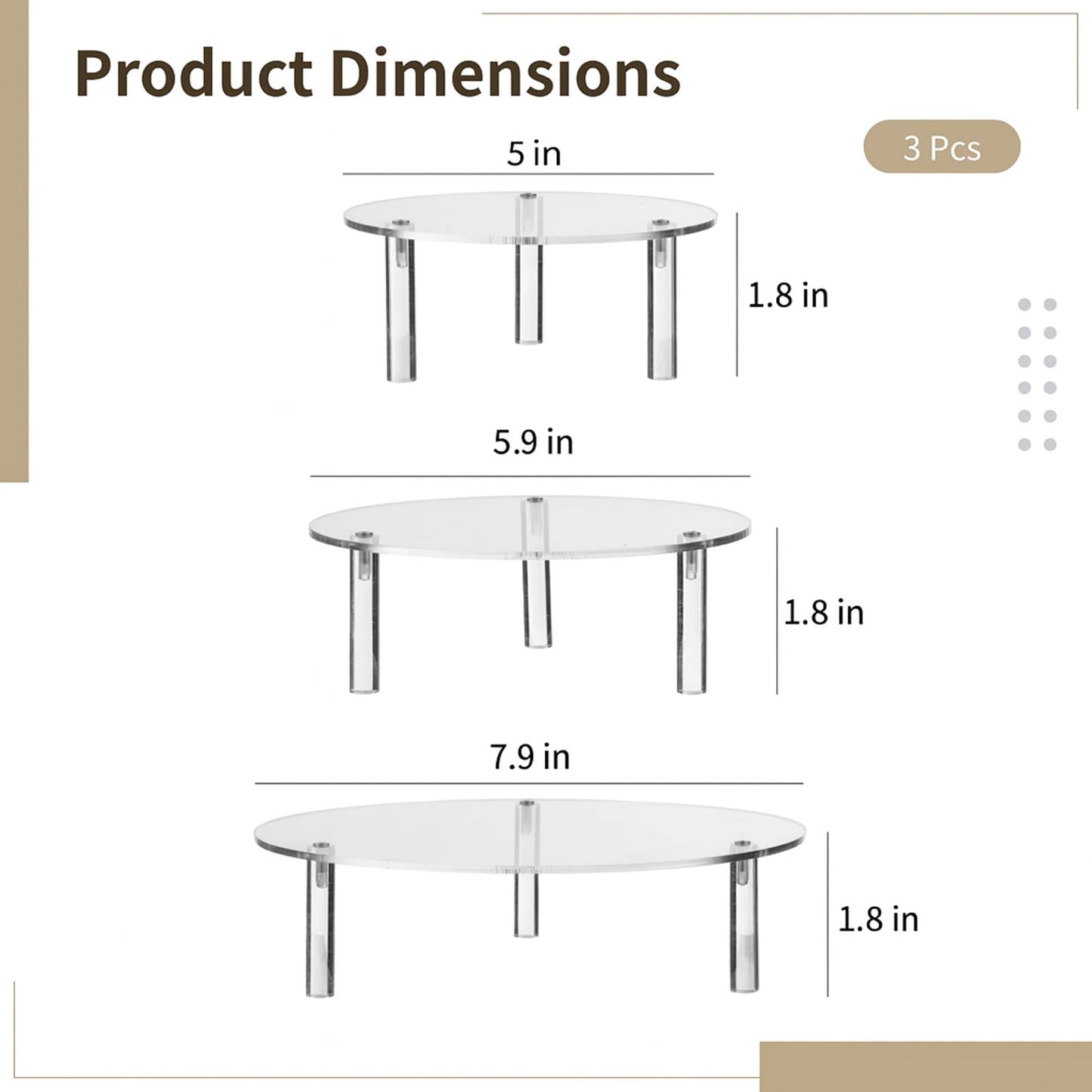 yeesport 3 Pcs Acrylic Riser Set, Clear Round Display Stands for Cake, Dessert, Afternoon Tea, Displaying Cosmetics, Jewelry, Toy Figures, Multiple Sizes, Stackable Design