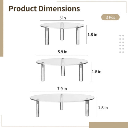 yeesport 3 Pcs Acrylic Riser Set, Clear Round Display Stands for Cake, Dessert, Afternoon Tea, Displaying Cosmetics, Jewelry, Toy Figures, Multiple Sizes, Stackable Design