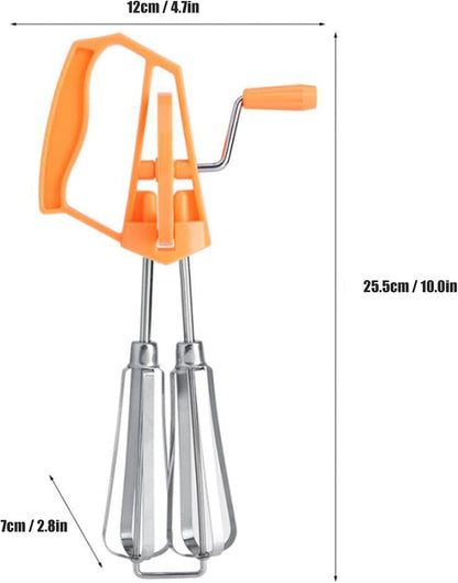 Manual Egg Beater, Hand Held Mixer, Plastic Hand Crank Autorotation for Home Baking (Orange)