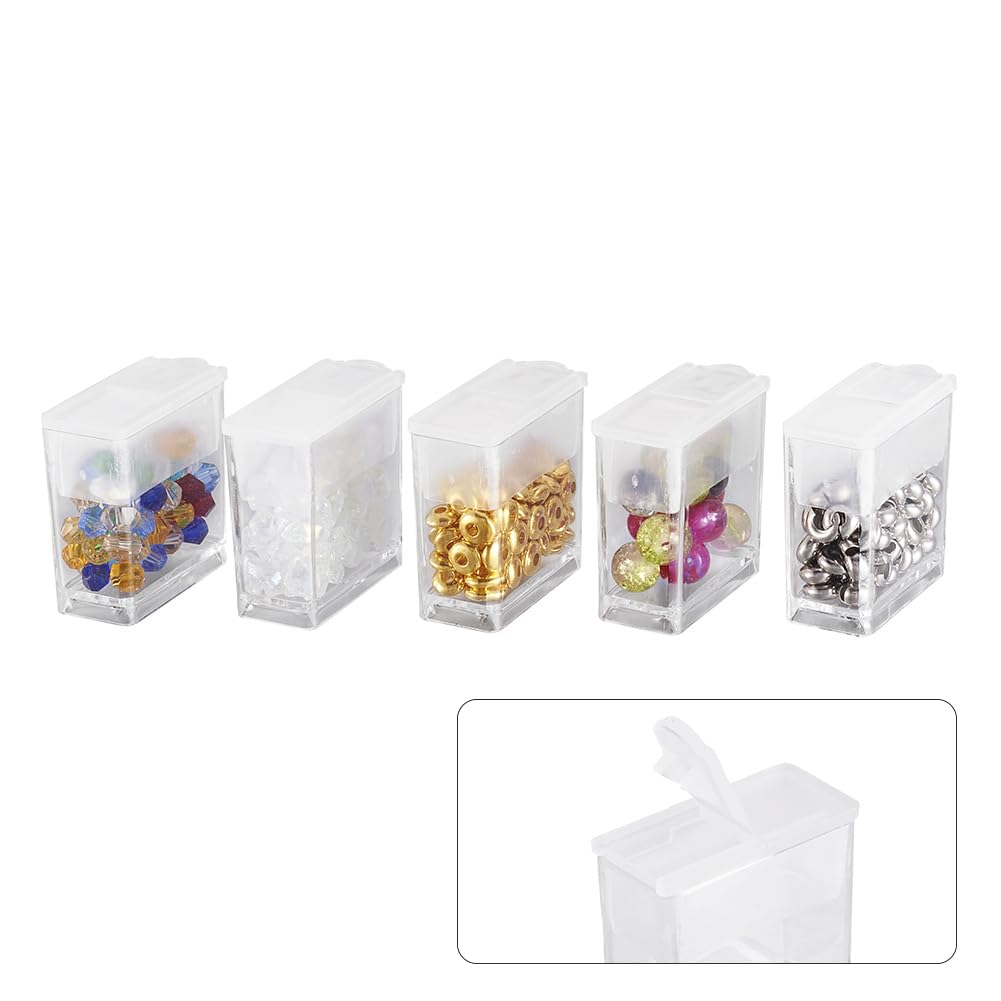 FASHEWELRY 20Pcs 1x1” Plastic Flip Top Seed Bead Small Storage Containers Diamond Painting Box Rectangle Transparent Box Organizers for 5D Embroidery Diamond drill, Nail art & Glitter