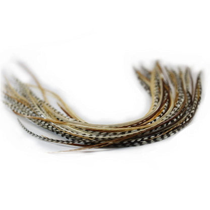 8" -12" in Length Beautiful Natural Beige & Brown Feathers for Hair Extension with Mixes of Browns & Beiges Feathers with Salon Quality 5 Feathers