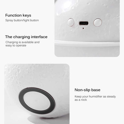 Moon Lamp Humidifier, 2 in 1 Night Light & Humidifier with USB Recharge, 3 Colors 3D LED Moon Light with Stand,