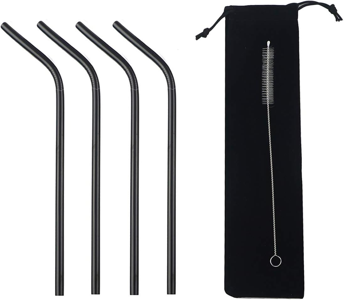 Gugrida Metal Straws - Stainless Steel Drinking Straws 8.5" Reusable 4 Set with Multi Color-Cleaning Brush for Tumblers