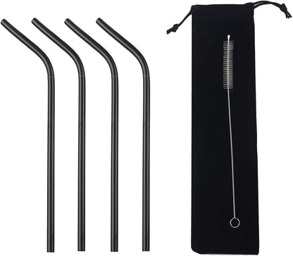Gugrida Metal Straws - Stainless Steel Drinking Straws 8.5" Reusable 4 Set with Multi Color-Cleaning Brush for Tumblers
