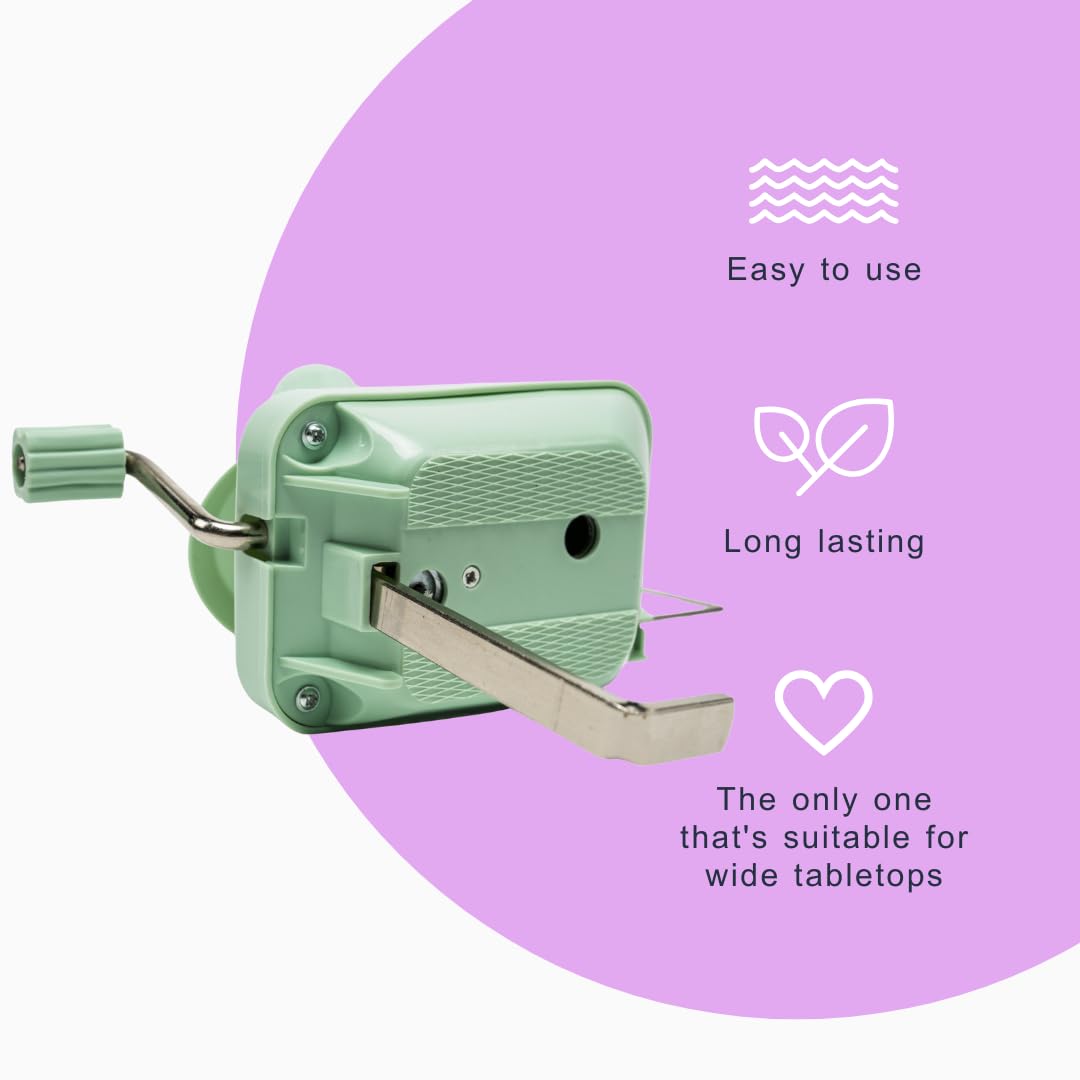 Happy Crafting Yarn Winder | Sage Green Hand-Operated Wool Winder with Extra-Wide Table Clamp | Yarn Ball Winder for Knitting, Crochet & Tufting | Essential Crafting Tool & Organizer