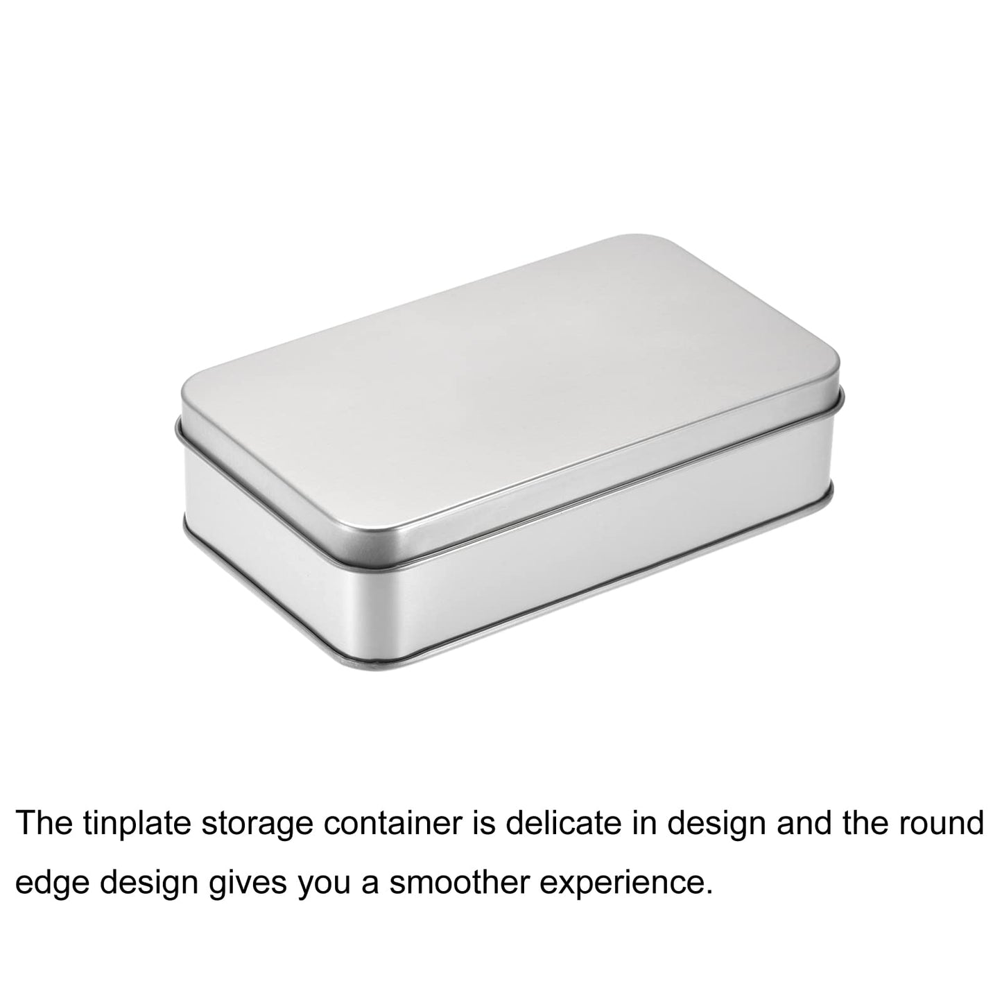 uxcell Metal Tin Box, 5.31" x 3.15" x 1.38" Rectangular Empty Tinplate Containers with Lids, Silver Tone, for Home Organizer, Candles, Gifts, Car Keys, Crafts Storage