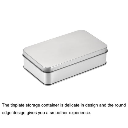 uxcell Metal Tin Box, 5.31" x 3.15" x 1.38" Rectangular Empty Tinplate Containers with Lids, Silver Tone, for Home Organizer, Candles, Gifts, Car Keys, Crafts Storage