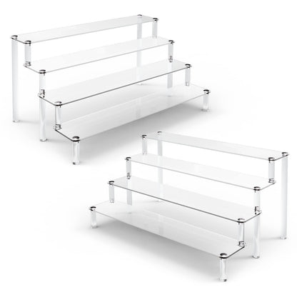 ULENDIS 2 Pack 4 Tier Clear Acrylic Display Risers Stand Shelf, Acrylic Stands for Display for Collectibles Cupcakes Perfumes Jewel, Tabletop Cupcake Stand for Decorating & Organizing