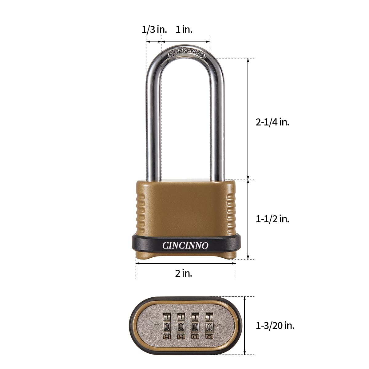 CINCINNO Heavy Duty Combination Lock, 4-Digit Combo Lock with Long Shackle,Weatherproof Combination Padlock for Outdoor Use,4 Pack