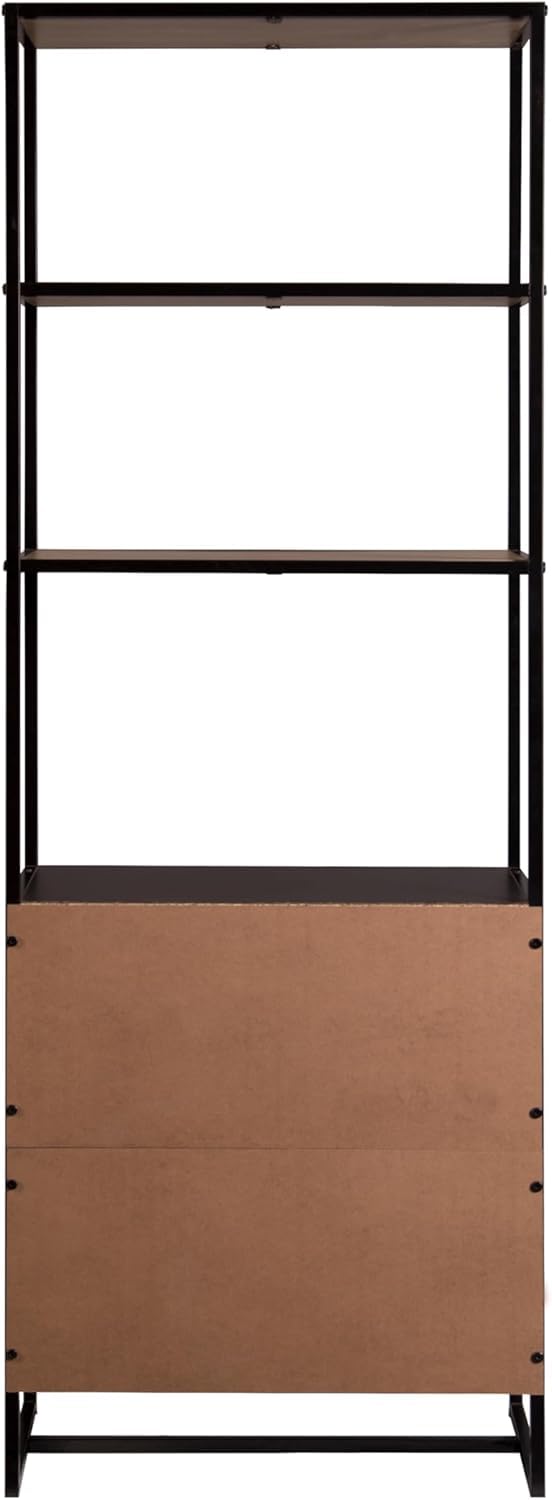 GOLGAILY 67" H x 24" W x 12" D 6-Tier Bookshelf with Storage, Black Natural Wood