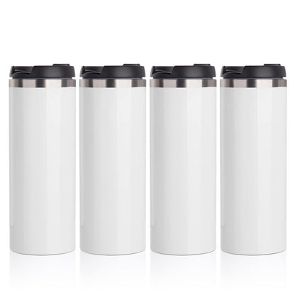 PYD Life Sublimation Tumblers Water Bottles 14 OZ White with Lid Stainless Steel Double Walled Coffee Tumblers Flasks for Tumbler Heat Press 4 Pack