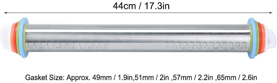 Stainless Steel Rolling Pin, Non-stick Adjustable Cake Dough Roller with Thickness Ring, Bakeware Tool