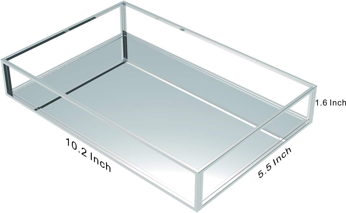 Clear Organizing Trays, Silver Mirror Tray for Room Decor, Exquisite Makeup, Jewelry, Vanity, Bathroom Storage Organizer