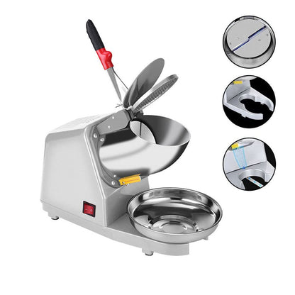 Yahpetes Electric Shaved Ice Machine 1Pcs Electric Dual Blades Ice Crusher Shaver Snow Cone Maker Machine 187lbs/hr for Home and Commercial Use (Silver)