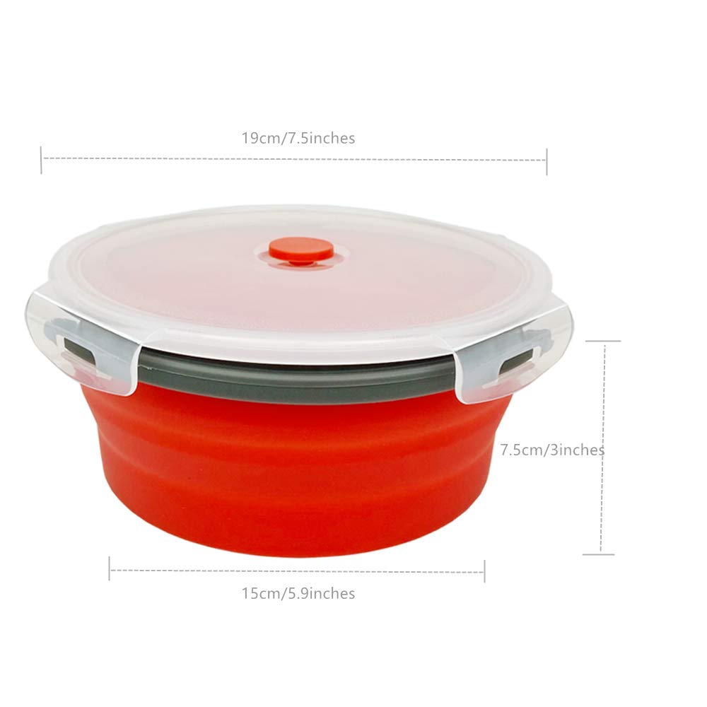 CARTINTS 1200ml Large Collapsible Food Containers Silicone Lunch Containers Silicone Leftover Food Containers, Ideal for Camping Travel, 3Pack