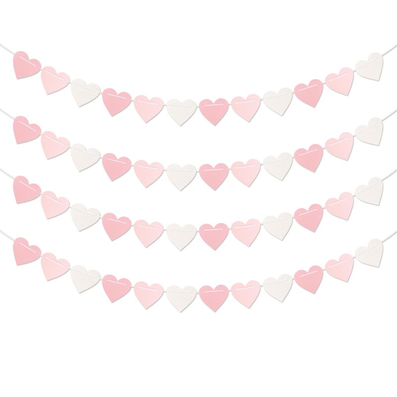 Pink-White Girls Birthday Party-Decorations Streamers-Garland - 40Ft Heart Galentines Hanging Paper Banner,Valentines Baby Bridal Shower Bachelorette Anniversary Mothers Day Supplies Decor Ouruola