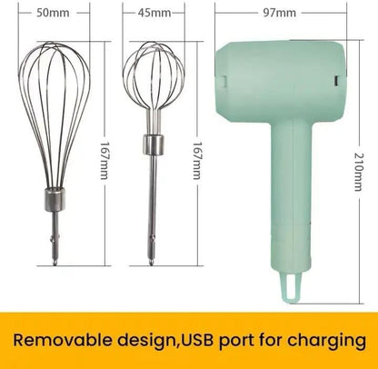 Electric Hand Mixer Egg Beater, USB Rechargeable, White