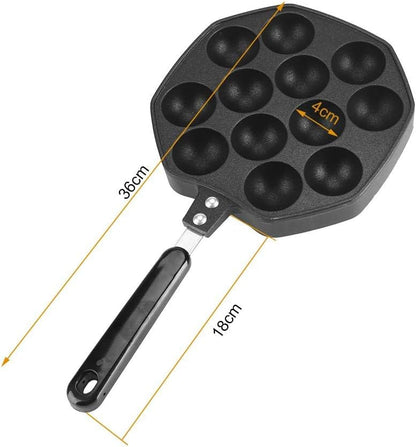 Junluck Non-Stick Pancake Pan, 12 Cavities Aluminum Baking with Plastic Handle, Grill Pan Plate for Takoyaki