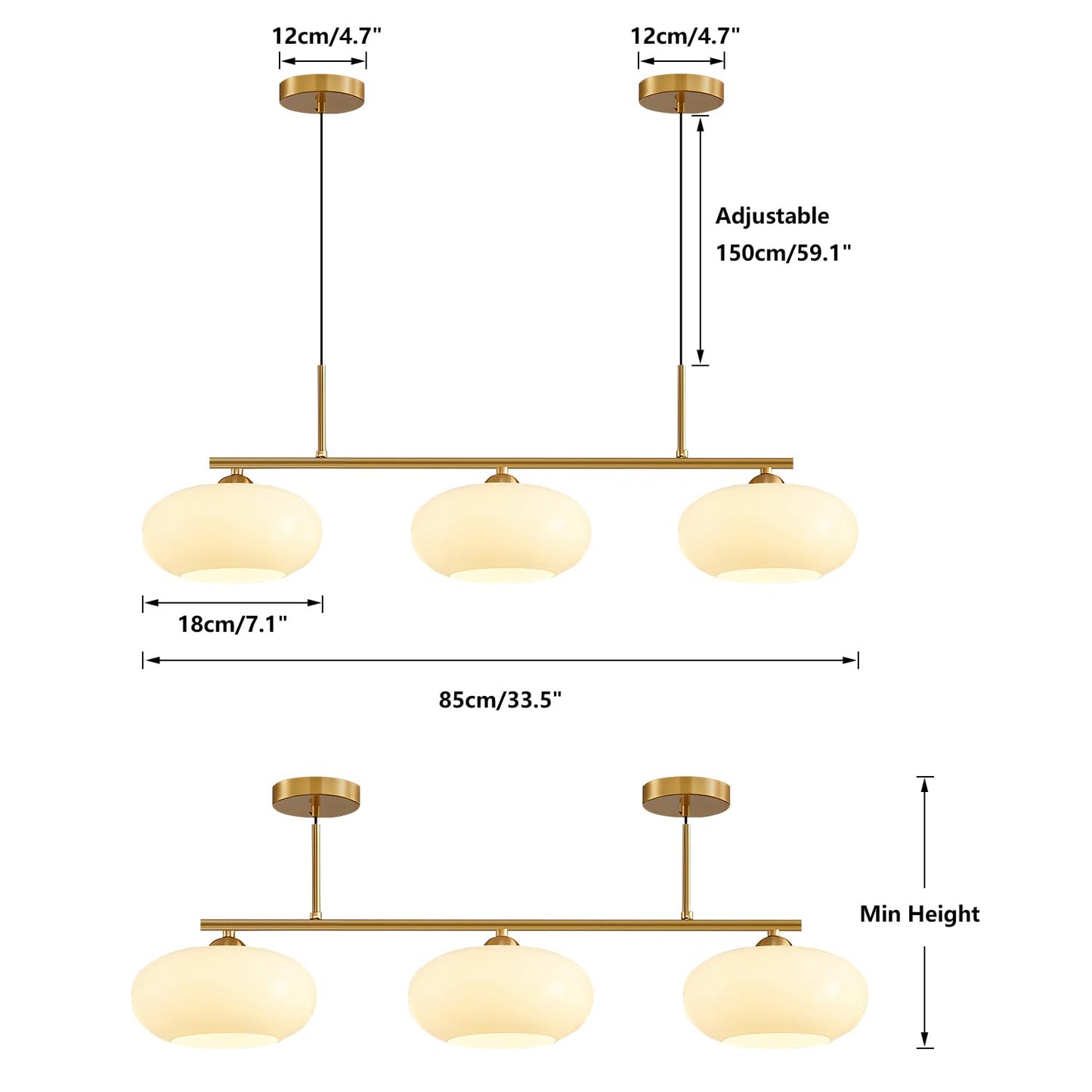KCO Lighting Modern Gold White Glass Pendant Light Contemporary Brass Kitchen Island Pendant Light Fixture 3 Light Linear Pendant Lighti Modern Globe Linear Chandelierng