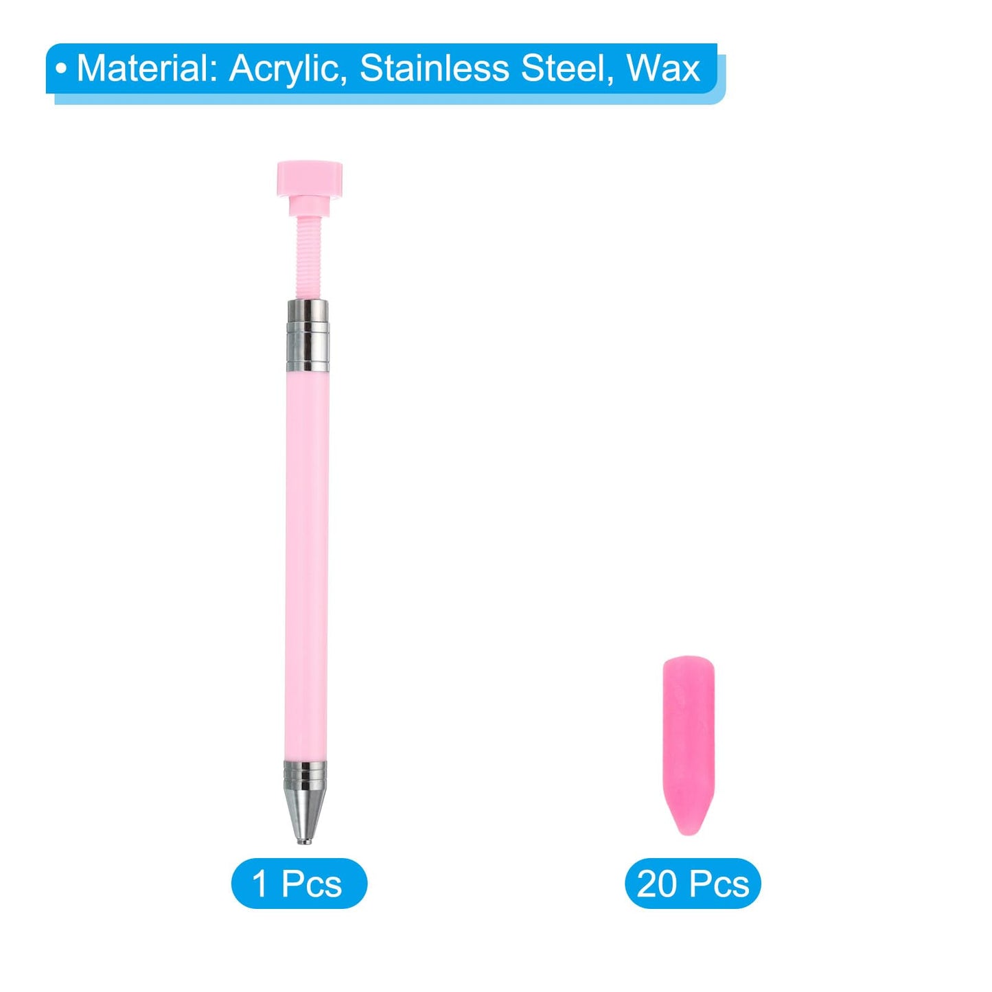 PATIKIL Diamond Art Pen with Wax, Diamond Art Accessories Refillable Wax Pen with 20Pcs Wax for Diamond Art Nail DIY Craft, Pink