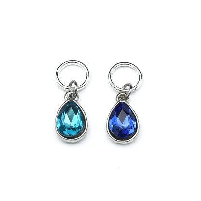 Pretty Warm Designs Rainbow Crystal Drop Stitch Markers for Knitting with Storage Tin - Set of 6 Sparkly Jewel-Tone Charms on Snag-Free Rings - Handmade Yarn Notions
