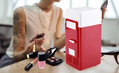 Mini Fridge, Portable Cooler and Warmer, LED USB Refrigerator for Drinks and Beverage Cans