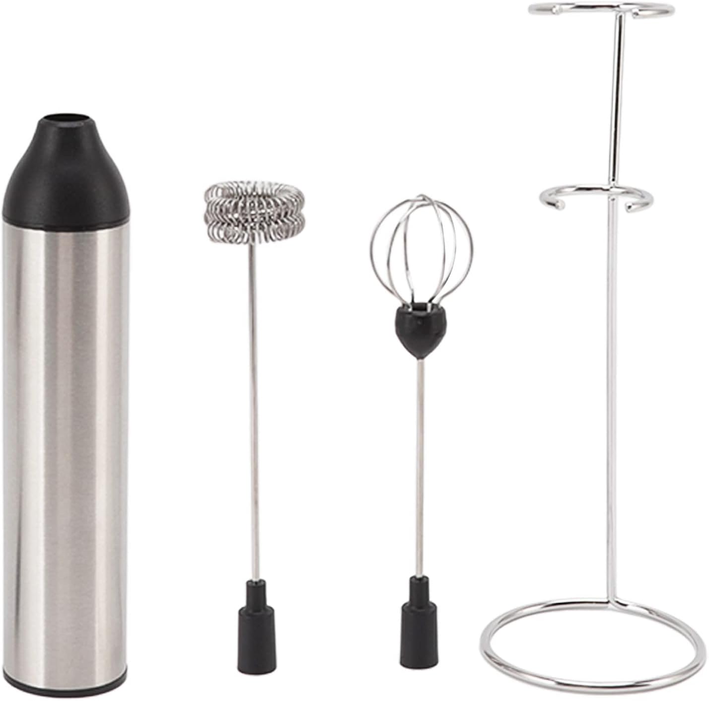 Powerful Handheld Milk Frother - Lightweight Electric Whisk with 2 Mixing Heads, Battery Operated Stainless Steel Mixer
