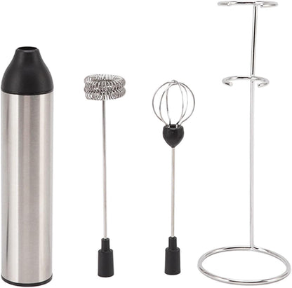 Powerful Handheld Milk Frother - Lightweight Electric Whisk with 2 Mixing Heads, Battery Operated Stainless Steel Mixer