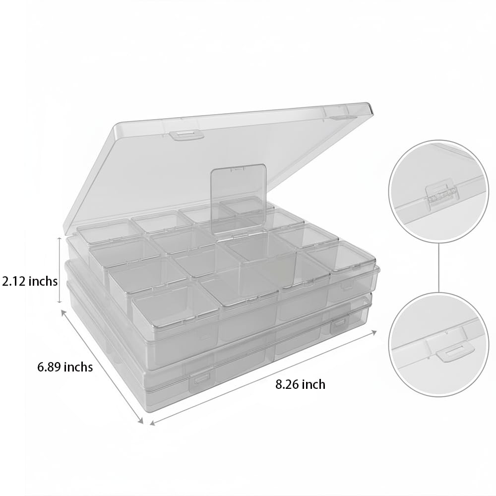 RHONZHAO 32-Grid Bead Storage Containers Set, 32 Clear Plastic Organizer Boxes w/Hinged Lids, Craft Parts Organizer for Jewelry & Diamond Painting (Clear 2 Pack)