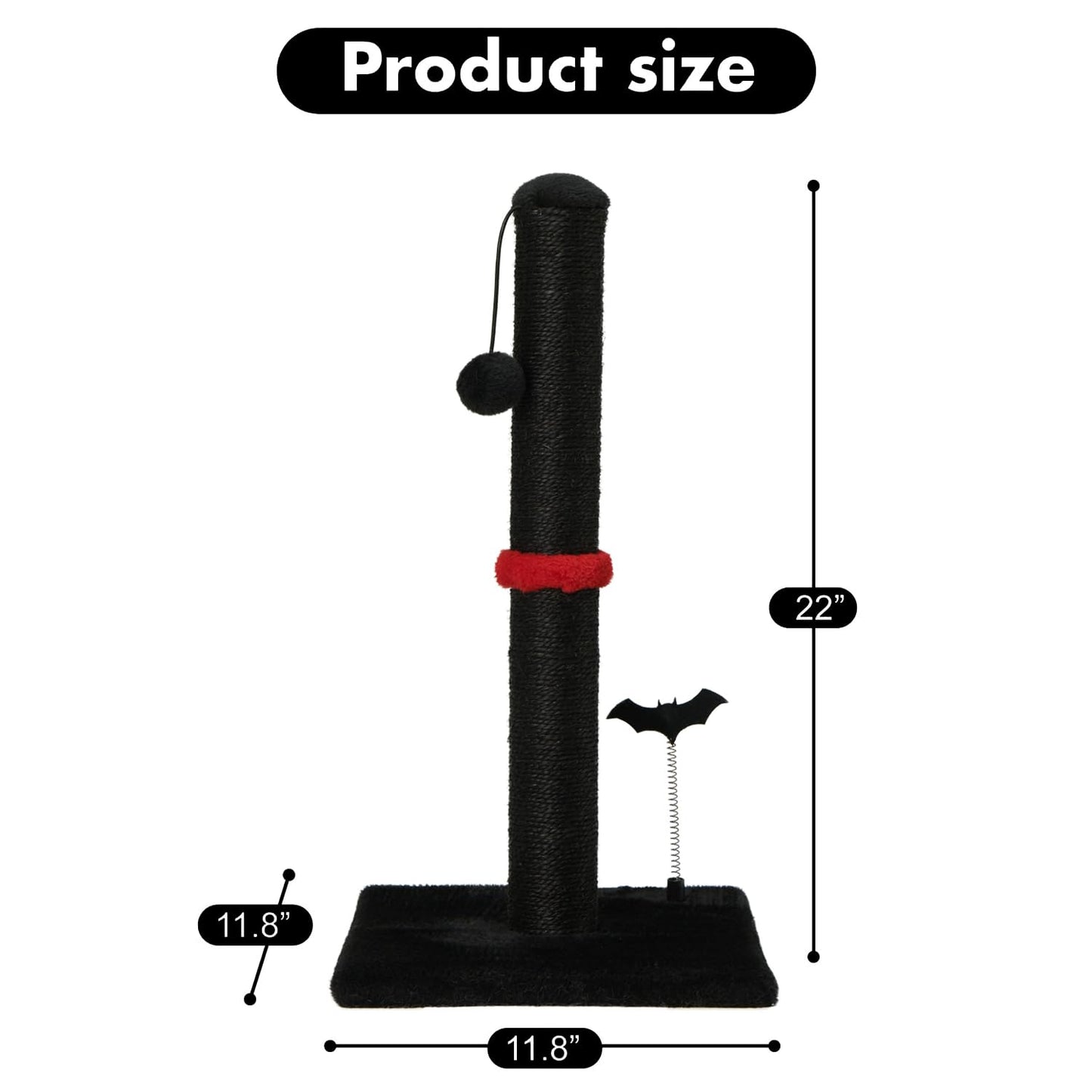 MECOOL Cat Scratching Post Premium Sisal Scratch Posts with Hanging Ball Vertical Scratcher for Indoor Cats and Kittens,Black