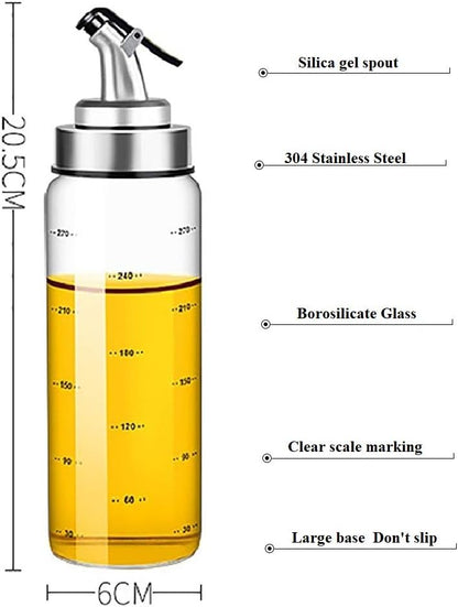 Olive Oil Dispenser Bottle, 10 Oz Liquid Condiment Container, Glass Decanter with Dripless Capped Spout and Degree Scale