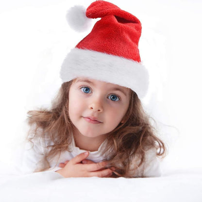 LOKIPA Christmas Santa Hat for Kids, Soft Plush Xmas Hat with Thicken Classic Fur (15X11 Inch for Age 3+ Child)