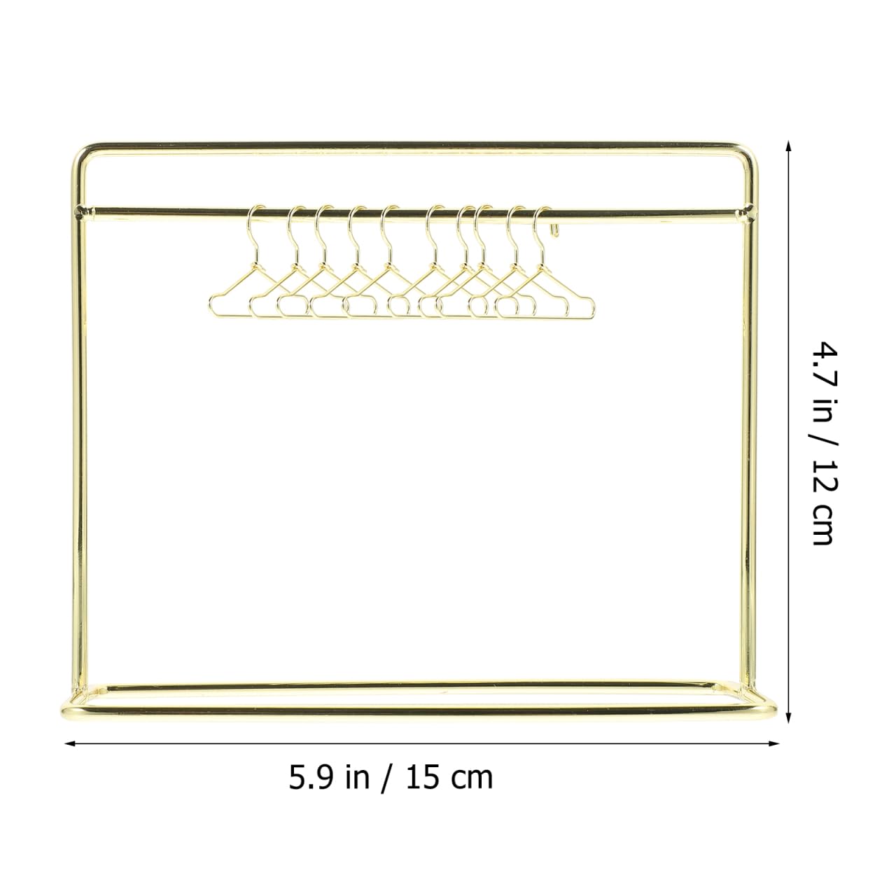 STOBOK Miniature Doll Garment Rack with 10Pcs Mini Clothes Hangers Mini Doll Dress Clothing Display Rack Metal Dollhouse Furniture Bedroom,Living Room,Shower Accessories Supplies, Golden 5.9x4.7in