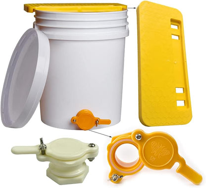5 10pcs Set Gallon Plastic Honey Bucket Kit - Honey Harvesting Tool with Gate Valve, Filter & Beekeeping Supplies |