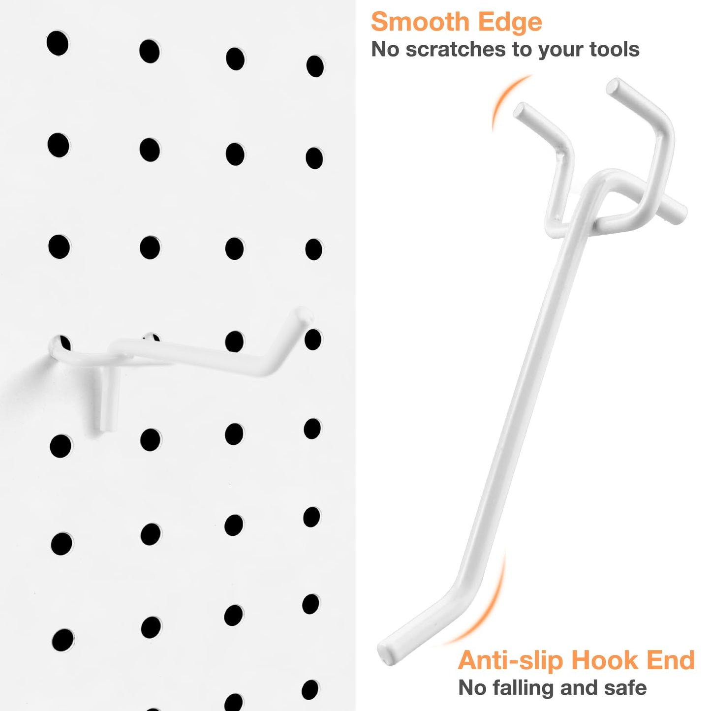 G.CORE 24-Pack Pegboard Hooks, 2" 4" Peg Board Tool Utility Hangers Fit 1/4" Pegboards, Heavy Duty Metal Shelving Brackets, Wall Organizers and Storage for Craft Room Garage Workbench Office (White)