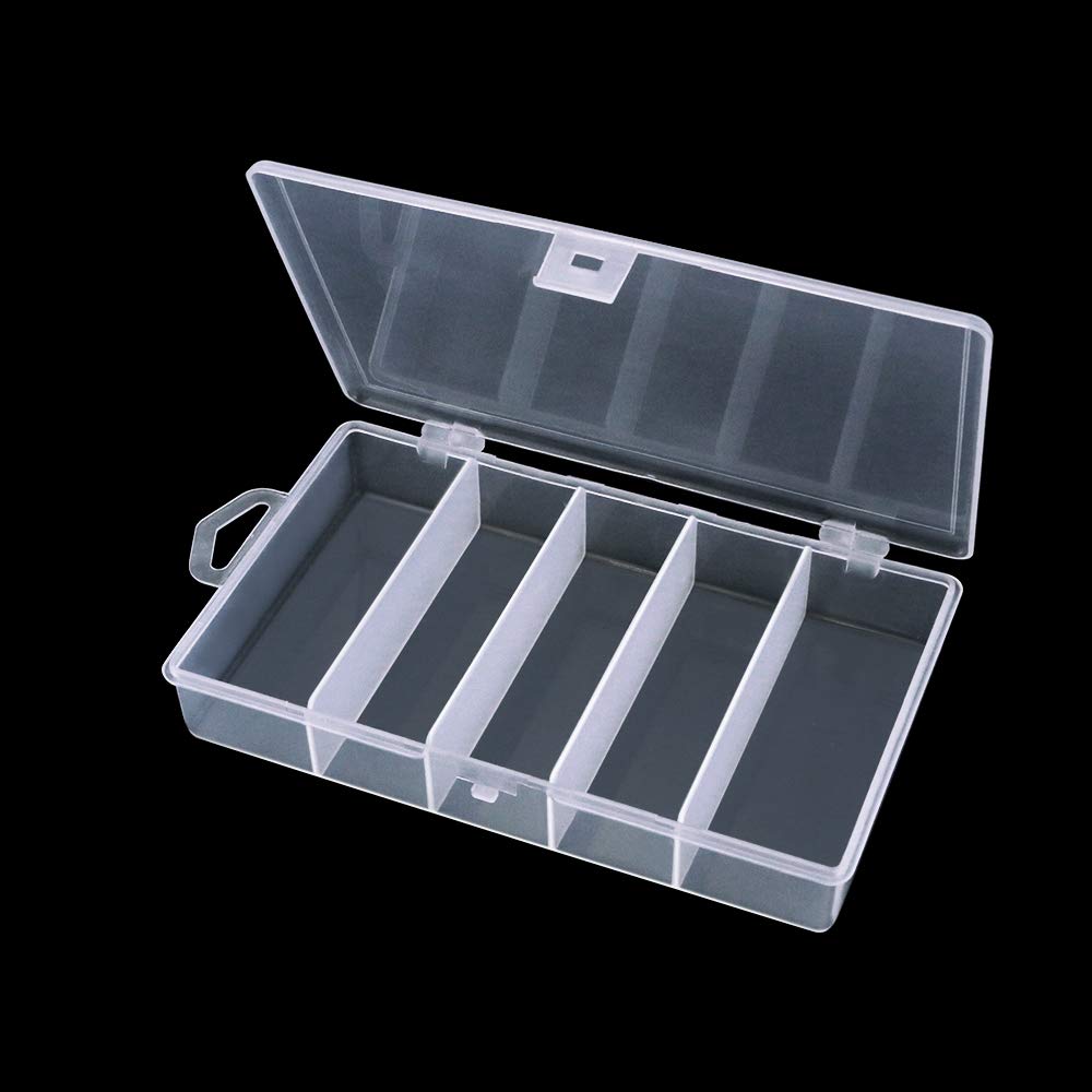 Newbested 4 Pack 5 Grid Clear Plastic Fishing Tackle Bait Hooks Storage Box,Visible Bead Jewelry Making Findings Utility Organizer Container Case for Jewelry,DIY Crafts(7.1" x 4.3" x 1.2")