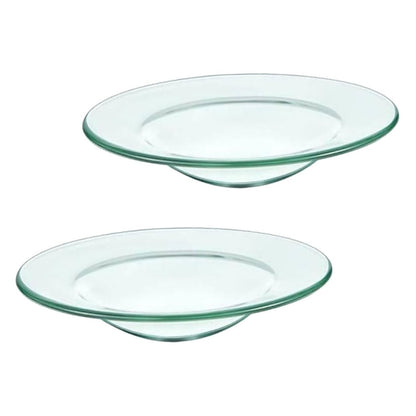 HOMSFOU 2pcs Replacement Round Clear Glass Dish, Wax Melt Candle Plate Tray Lid for Aroma Lamp, Electric Oil Tart Warmer