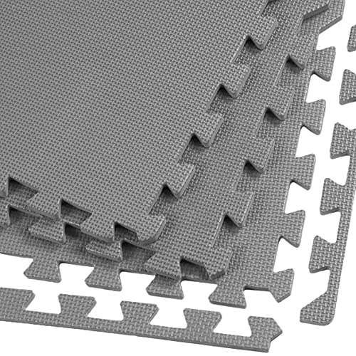 Xspec 3/8" Thick 100 sq. ft. (25 pcs) Gym EVA Foam Floor Mats (24" x 24") | T Pattern, Charcoal Grey