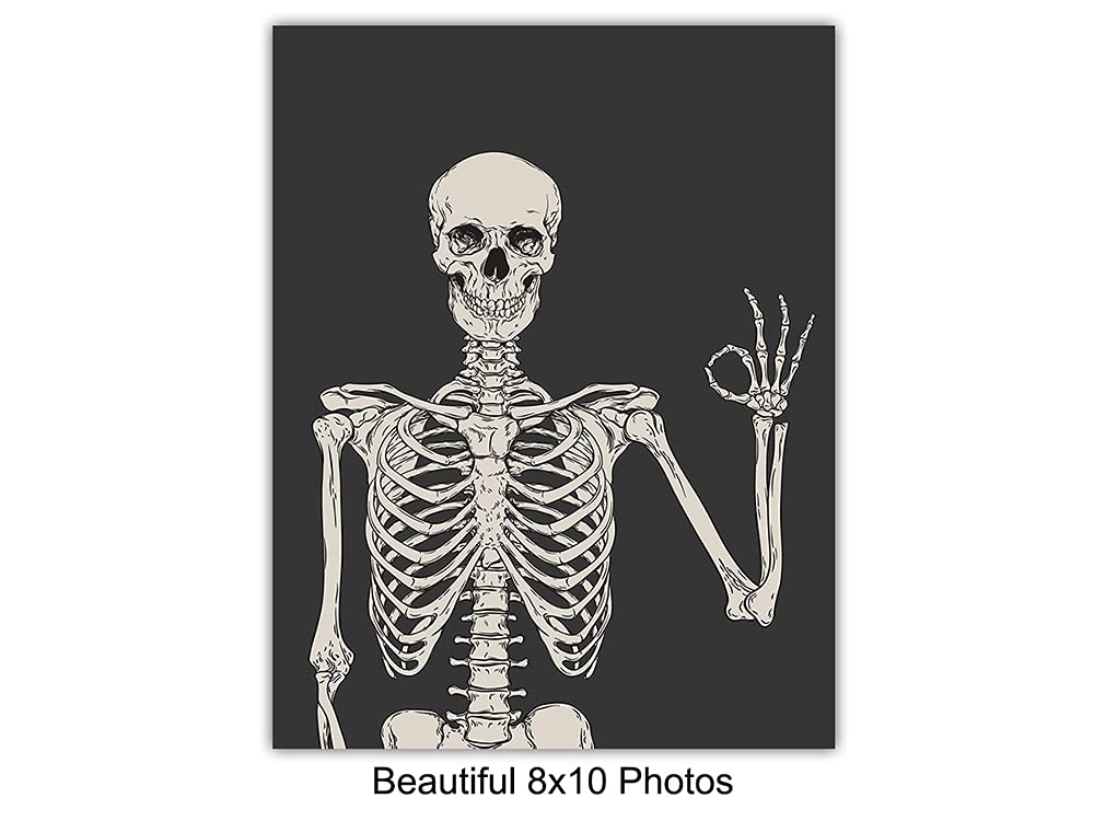 Skeleton Wall Art & Decor - Halloween Wall Decor - Gothic Home Decoration - Goth Room Artwork - Funny Skull Art - Pagan Gifts - Bedroom Dorm Man Cave - Men Boys Teens - Witchy Picture Poster Print