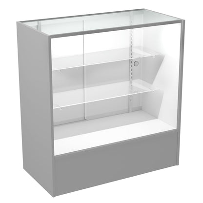 HUZJIEHUI 36" W x 18" D x 38" H - Retail Display Cabinet, White Wooden Full View Glass Display Cabinet with LED Lights and Glass Shelves