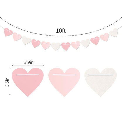 Pink-White Girls Birthday Party-Decorations Streamers-Garland - 40Ft Heart Galentines Hanging Paper Banner,Valentines Baby Bridal Shower Bachelorette Anniversary Mothers Day Supplies Decor Ouruola