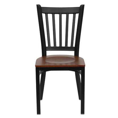 Flash Furniture 4 Pack HERCULES Series Black Vertical Back Metal Restaurant Chair - Cherry Wood Seat