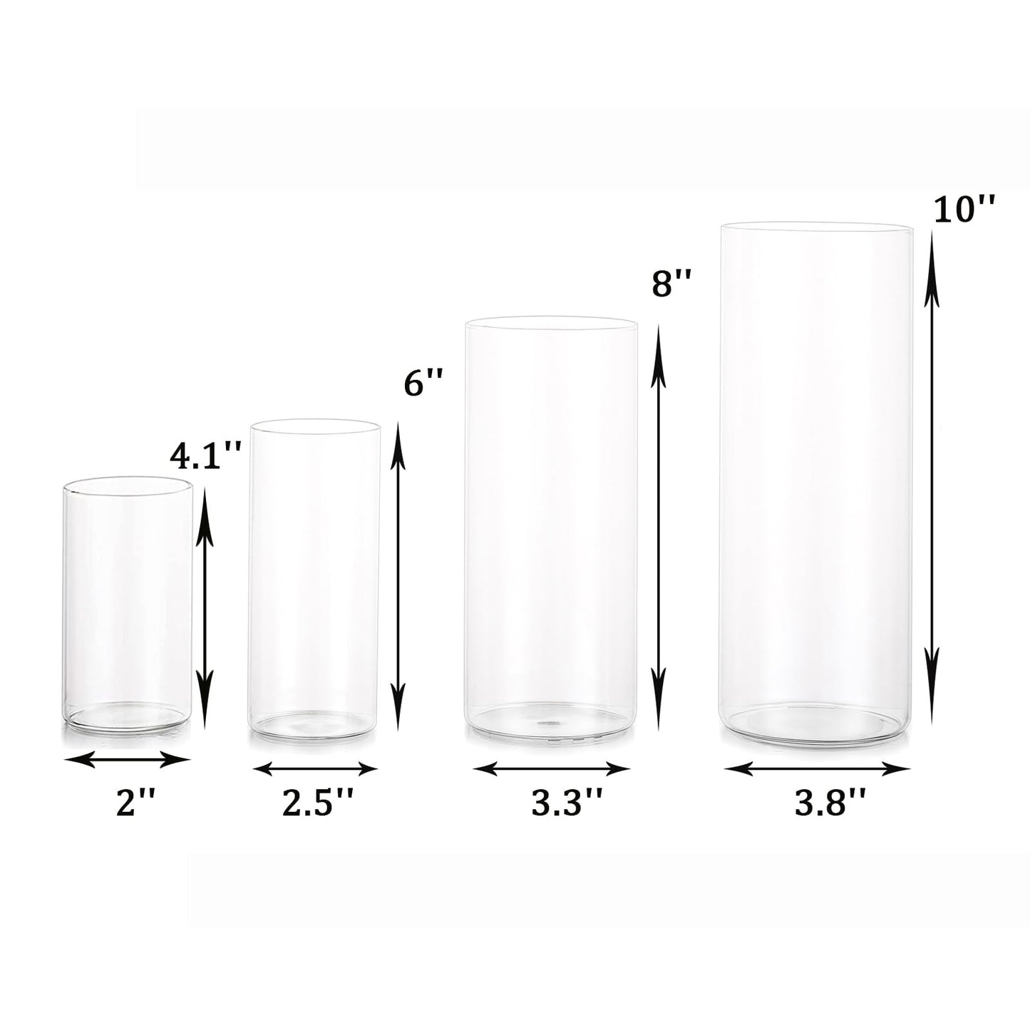 EylKoi Cylinder Vase Bulk Clear 40 Pack Cylinder Vases for Centerpieces Glass Vases for Flowers Hurricane Floating Candle Holder, Home Decor Wedding, 4''+6''+8''+10''(High)