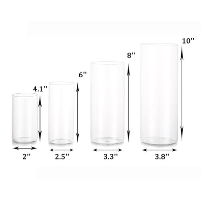 EylKoi Cylinder Vase Bulk Clear 48 Pack Cylinder Vases for Centerpieces Glass Vases for Flowers Hurricane Floating Candle Holder, Home Decor Wedding, 4''+6''+8''+10''(High)